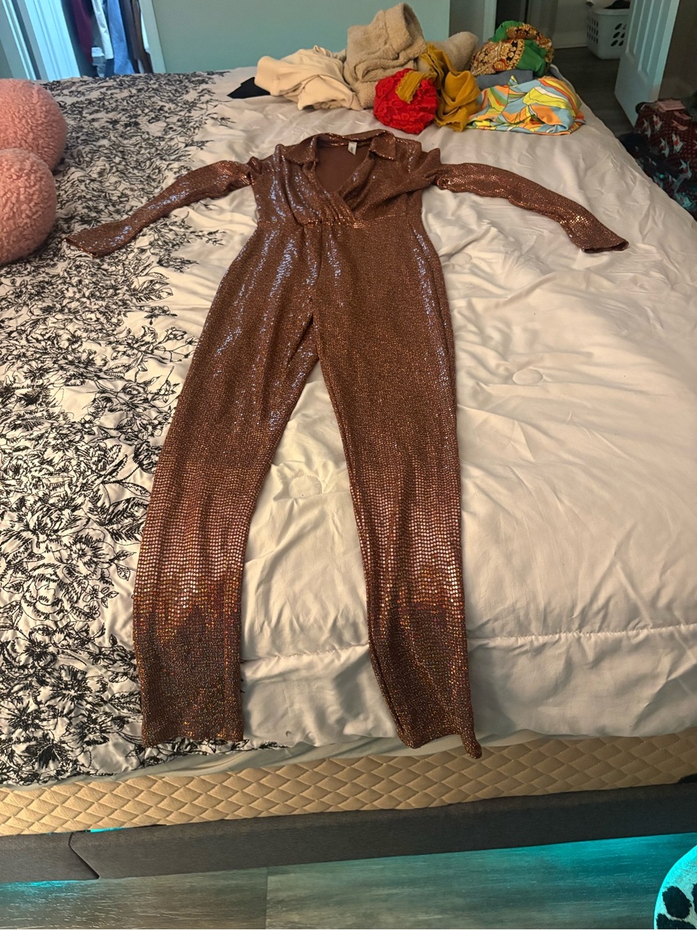 Metallic Copper Sequin Jumpsuit - Women